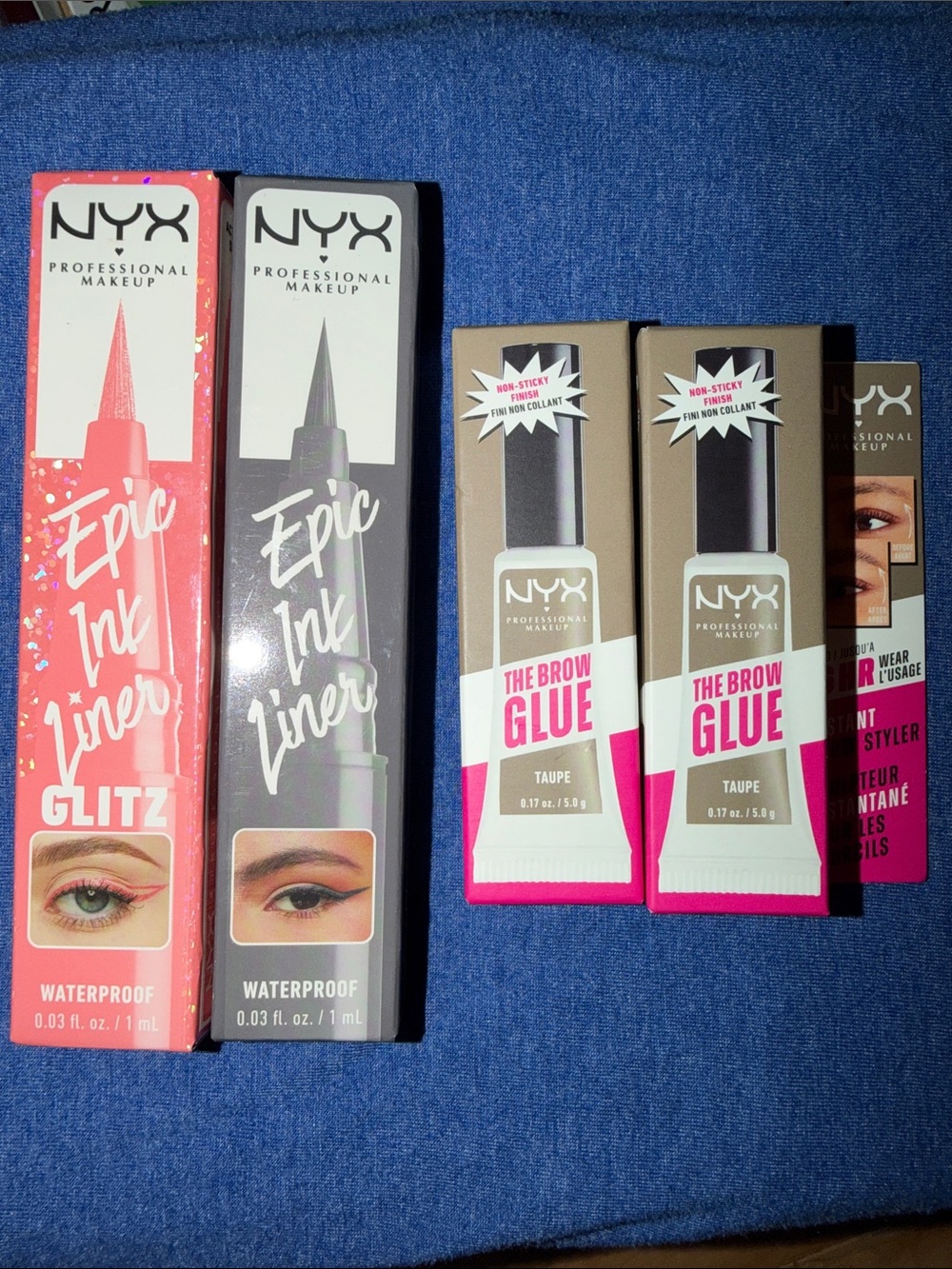 NYX Epic Ink Liner Duo with The Brow Glue Tubes - Pink, Gray, Taupe $40 Retail!!